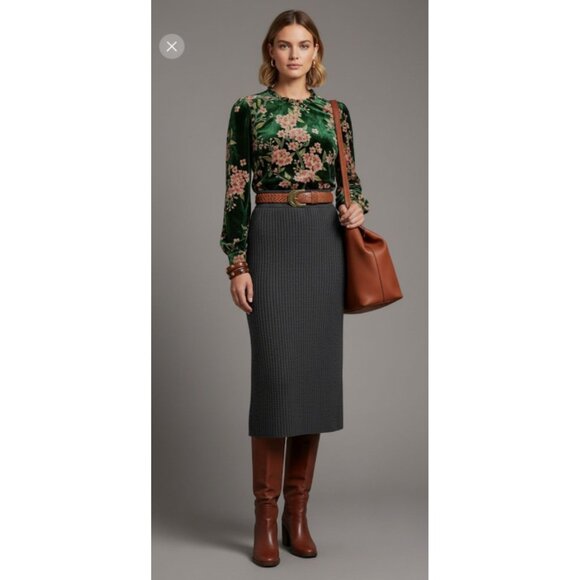 JOA Just One Answer Tops - JOA Just One Answer Burn Out Velvet Blouse Top Emerald Floral Women's Size S